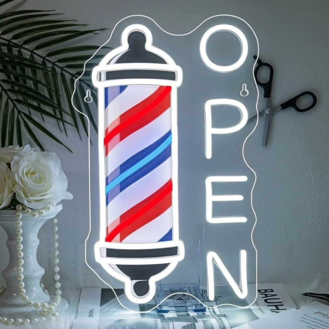 Open Barber Pole LED Neon Sign | Barber Shop Window Neon Light