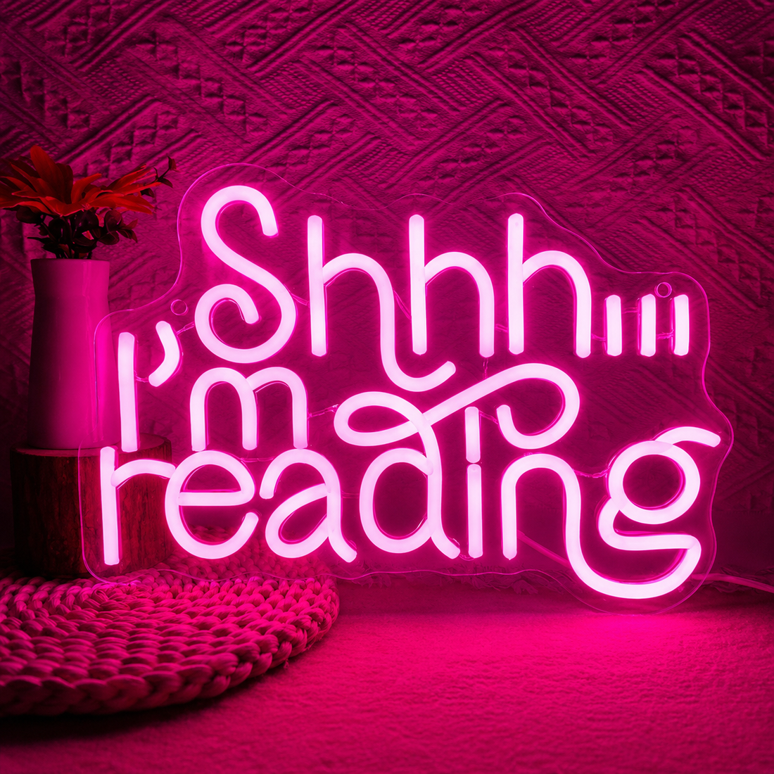 Shhh... I'm Reading LED Neon Sign – Pink Book Lover Wall Decor