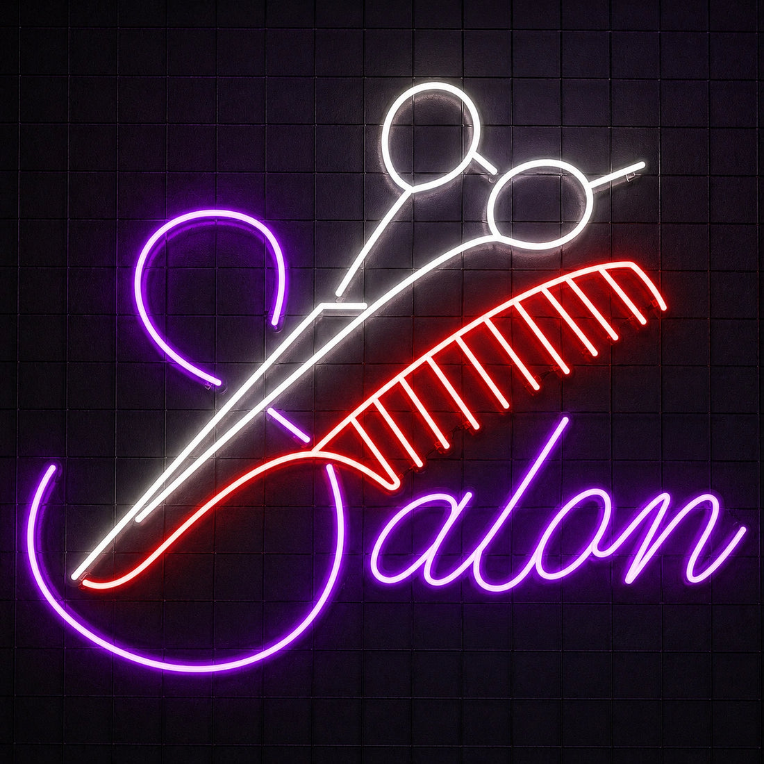 Salon LED Neon Sign – Hairdresser Scissors & Comb Wall Decor