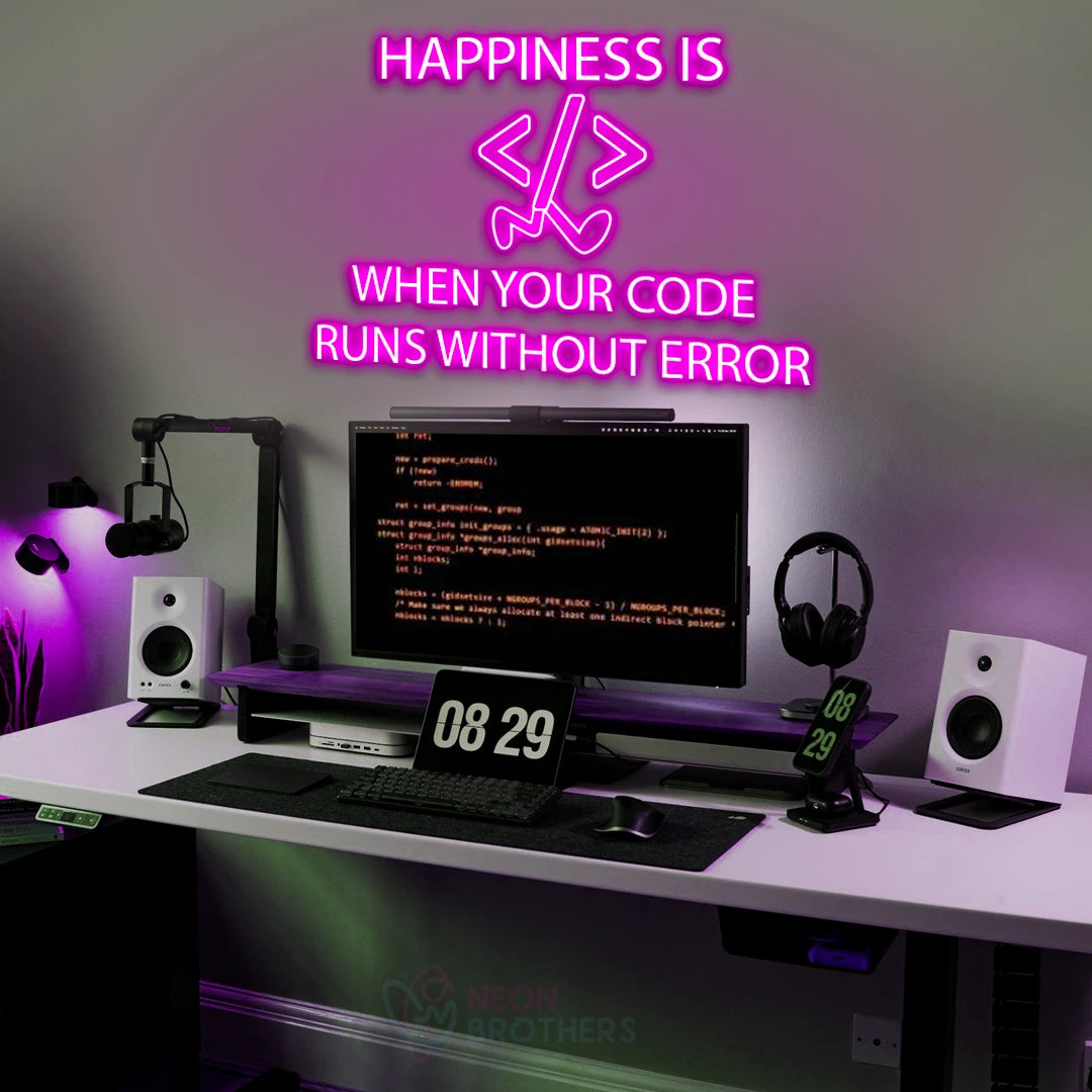 Buy Programmer Neon Sign "Happiness Is When Your Code Runs Without Error" LED Light