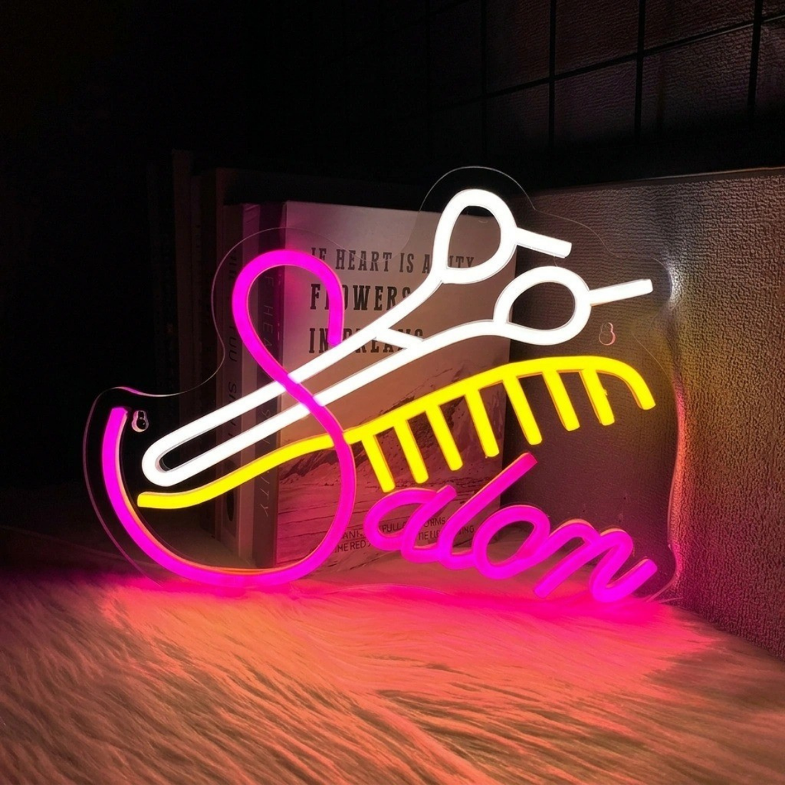 Salon LED Neon Sign – Hair Salon Wall Decor with Scissors & Comb