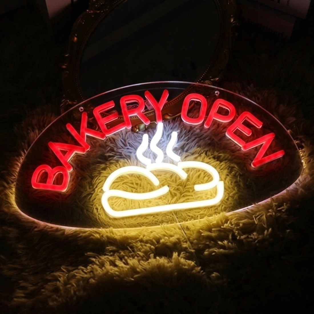 Bakery Open LED Neon Sign with Bread Icon | Bakery Window Display