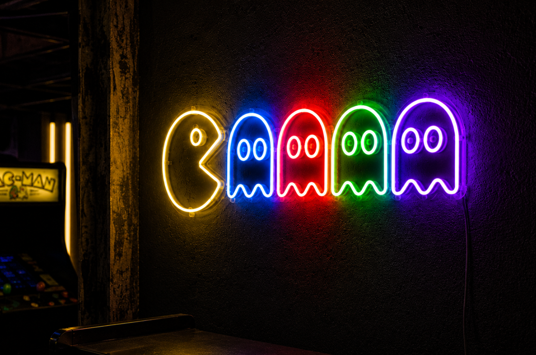 Retro Arcade LED Neon Sign | Pac Ghost Gaming Wall Decor | Game Room