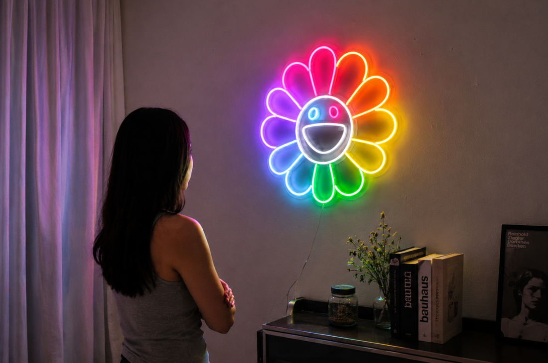 Rainbow Flower LED Neon Sign | Smiley Wall Decor | Room Aesthetic Light