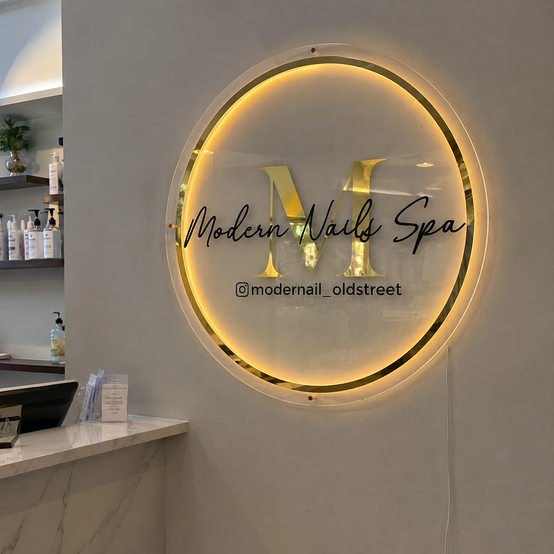 Custom Round Acrylic Business Sign with Warm LED Backlighting