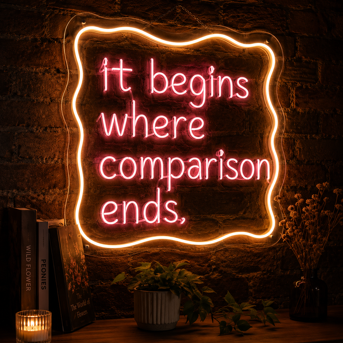It Begins Where Comparison Ends LED Neon Sign – Inspirational Wall Decor