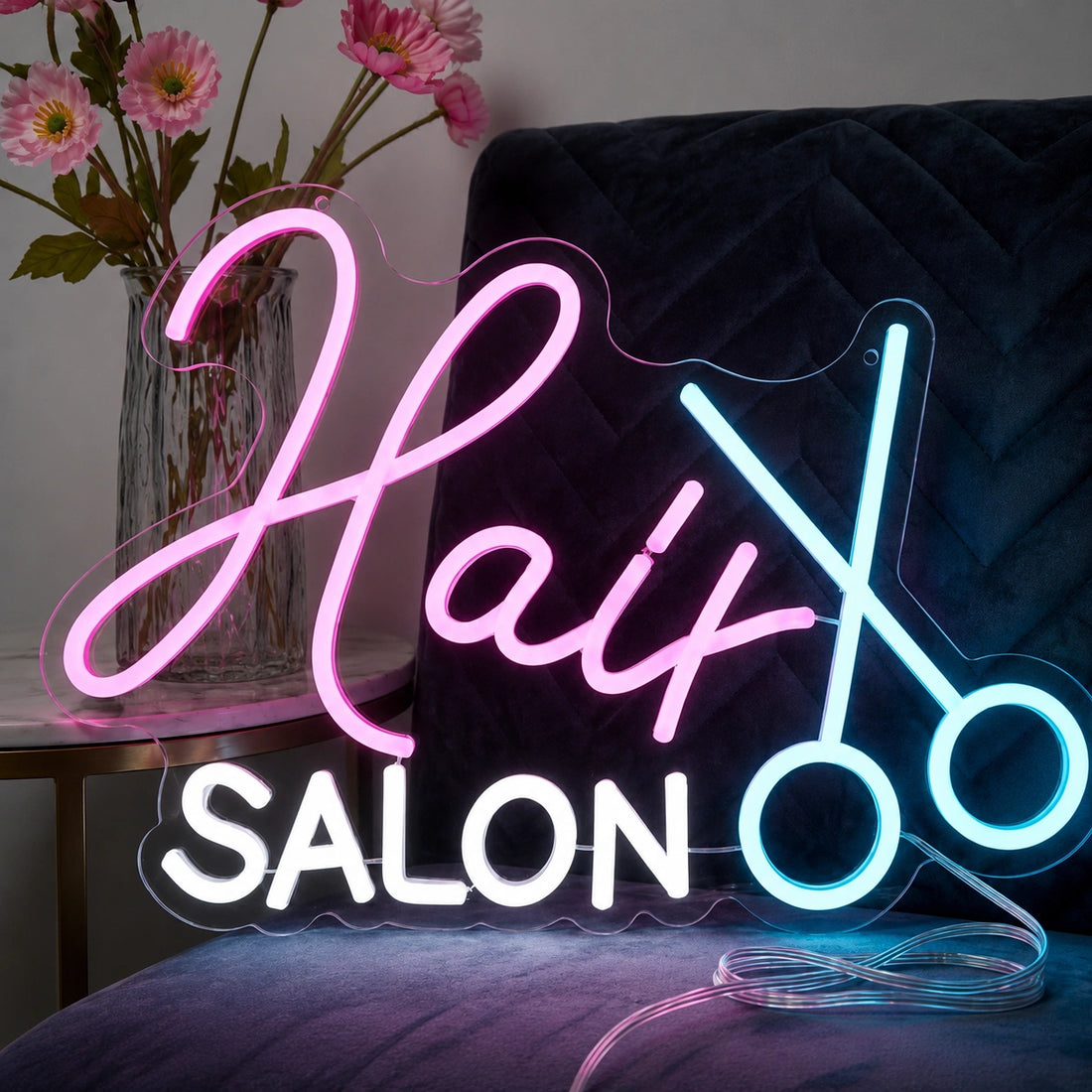 Hair Salon LED Neon Sign – Beauty Scissors Wall Decor
