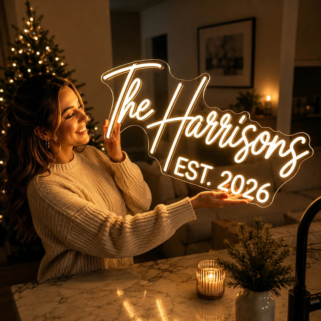Custom Family Name LED Neon Sign – Personalized Established Date Wall Decor