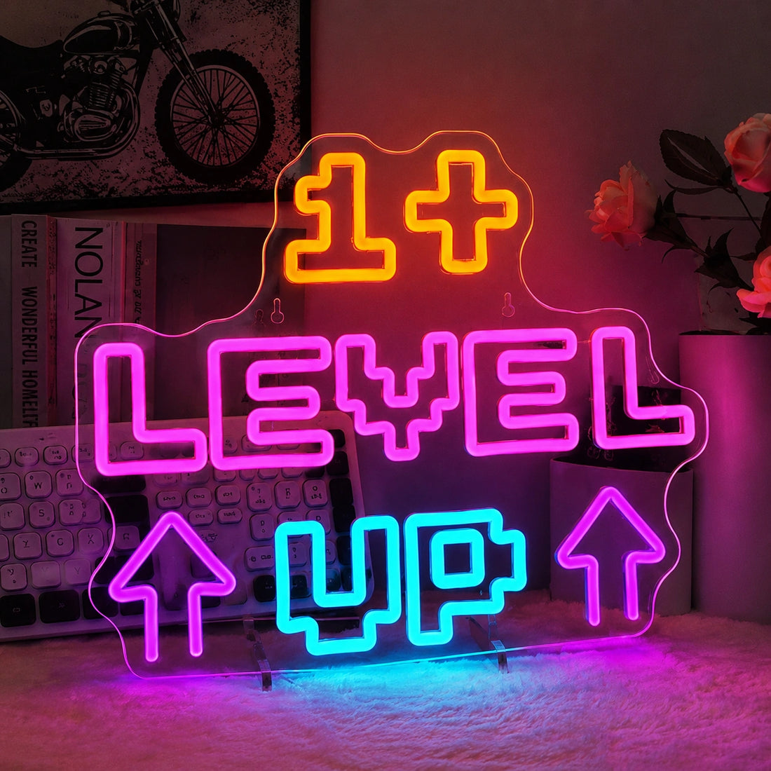 Level Up LED Neon Sign – Gamer Achievement Wall Decor Light