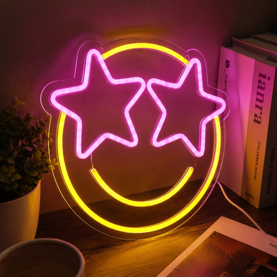 Smiley Stars LED Neon Sign – Aesthetic Room Decor Light