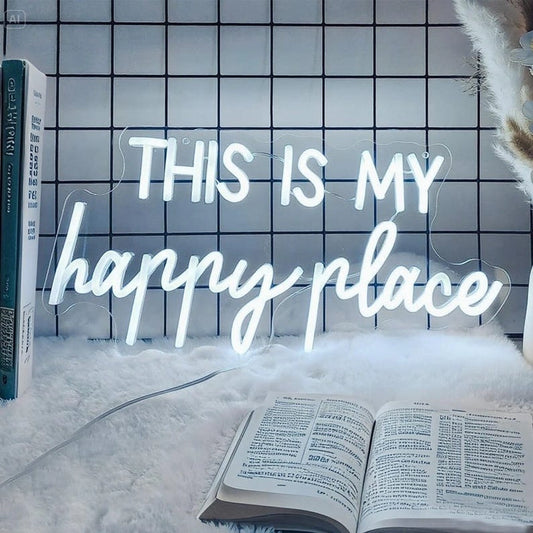 "This Is My Happy Place" LED Neon Sign | Cozy Wall Decor