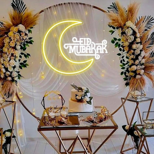 Eid Mubarak Moon Neon Sign – Glowing Crescent Ramadan LED Light for Home & Party Decor - Neon Brothers
