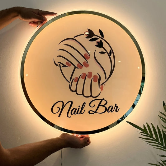 Round Acrylic Backlit Sign | Nail Salon Logo | LED Wall Branding